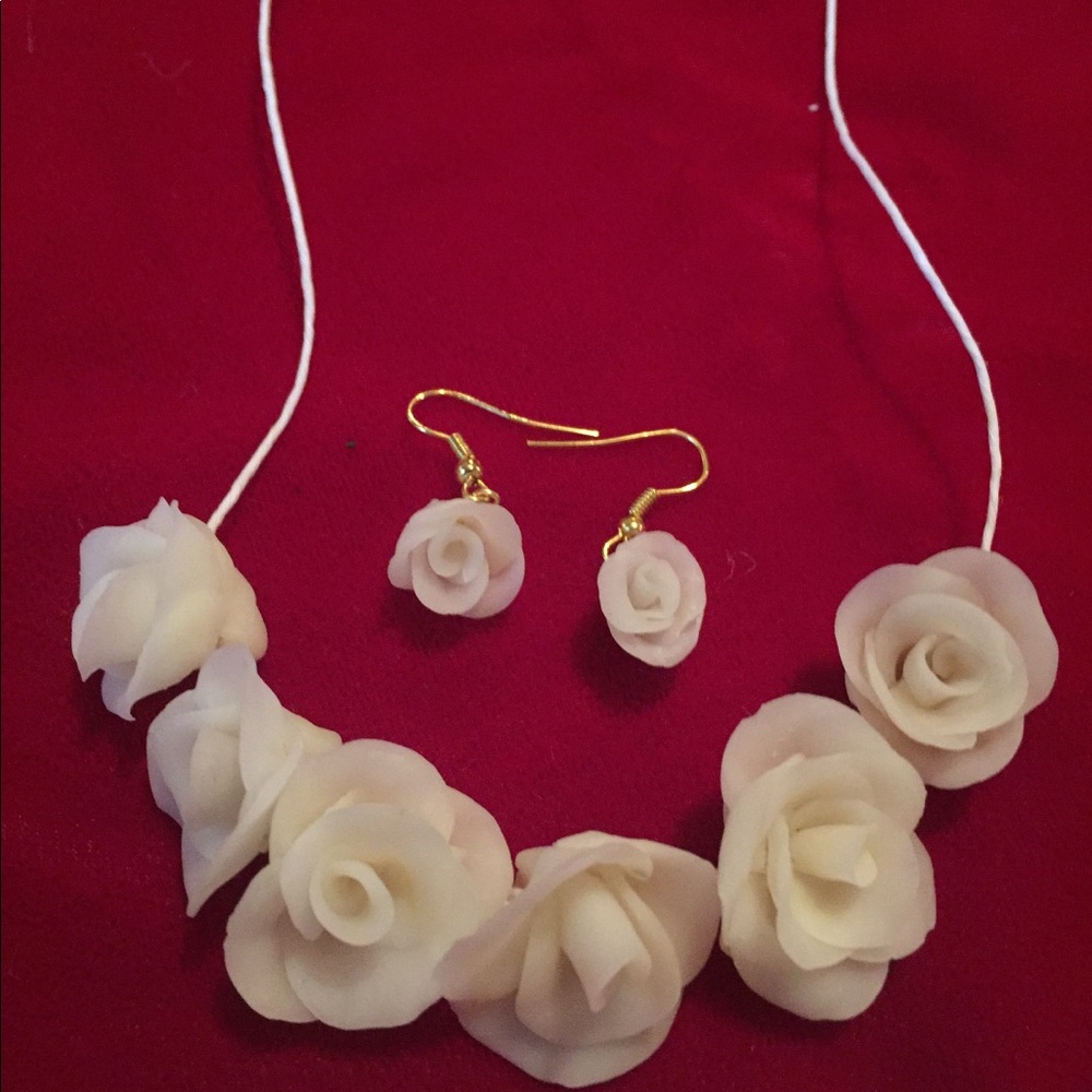 White rose necklace and earrings